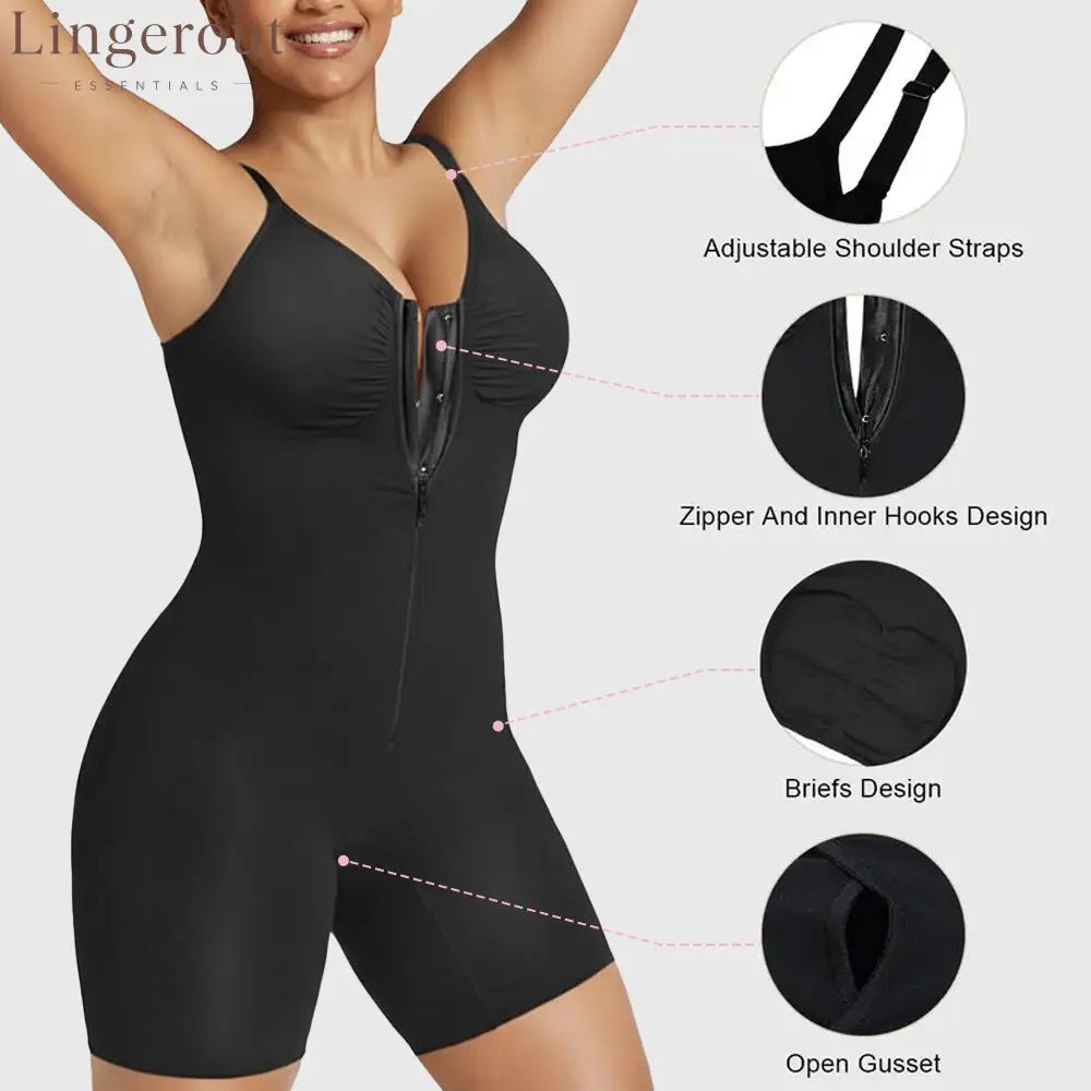Zip Front Mid-Thigh Sculpting Bodysuit Shapewear