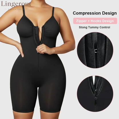 Zip Front Mid-Thigh Sculpting Bodysuit Shapewear