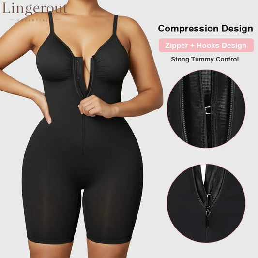 Zip Front Mid-Thigh Sculpting Bodysuit Shapewear