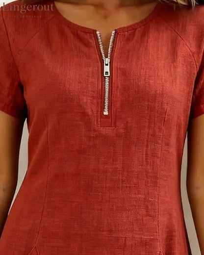 Zipper Pocket Cotton Linen Dress