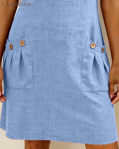 Zipper Pocket Cotton Linen Dress